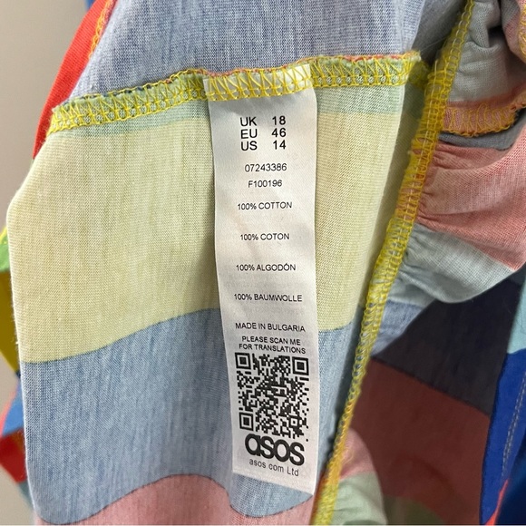 ASOS Women’s Rainbow Pride Striped Ruffled Casual Off Shoulder Dress Size 14 - Picture 7 of 8